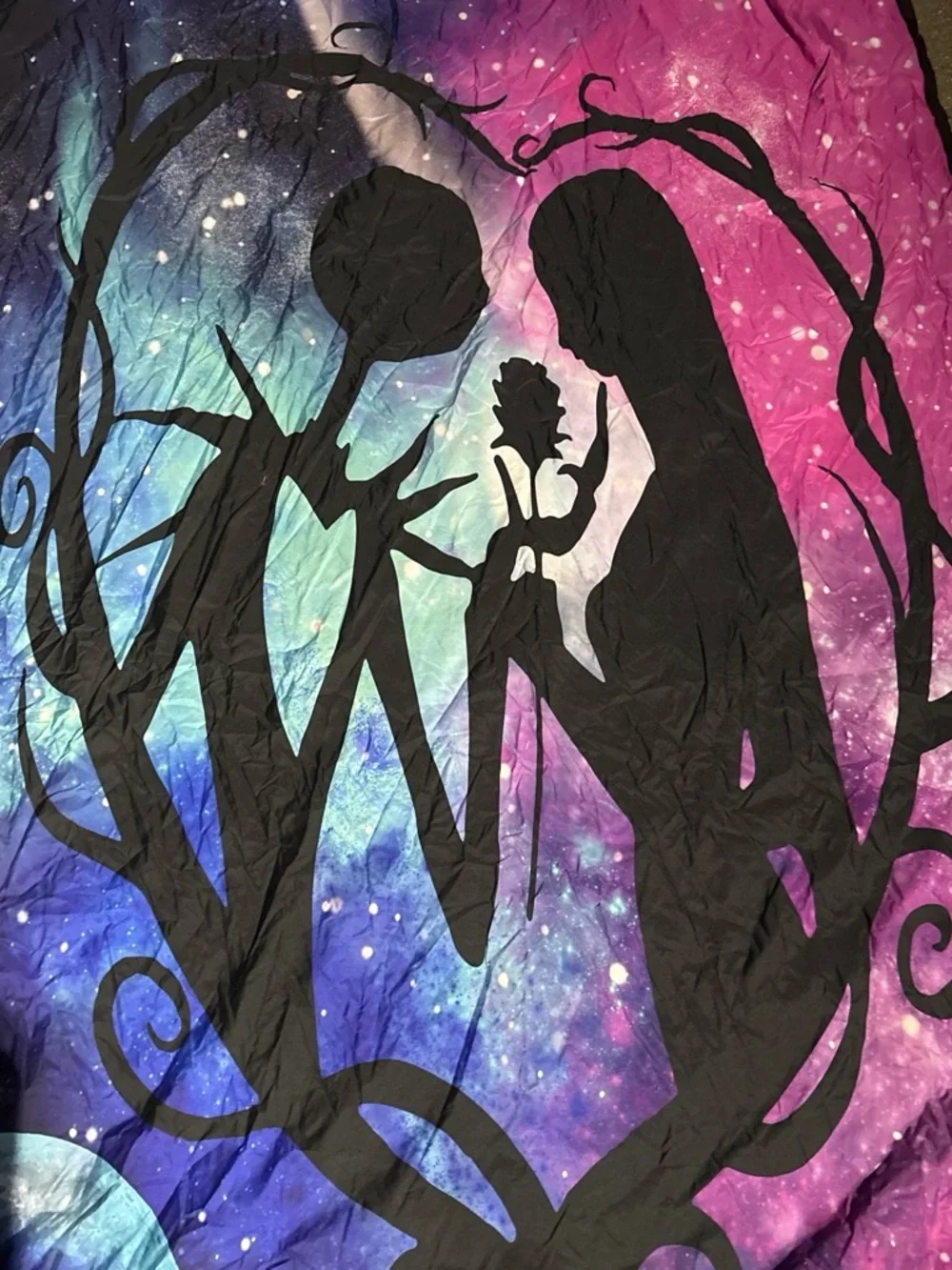 Disney Black Silhouette Tapestry with Blue and Purple Galaxy
